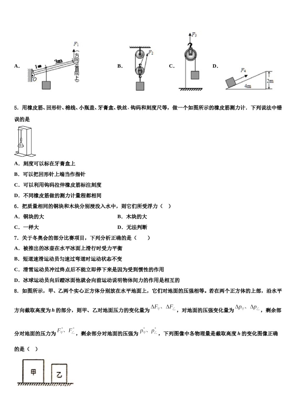 2024届河北省石家庄市二十八中学八下物理期末考试试题含解析.doc_第2页