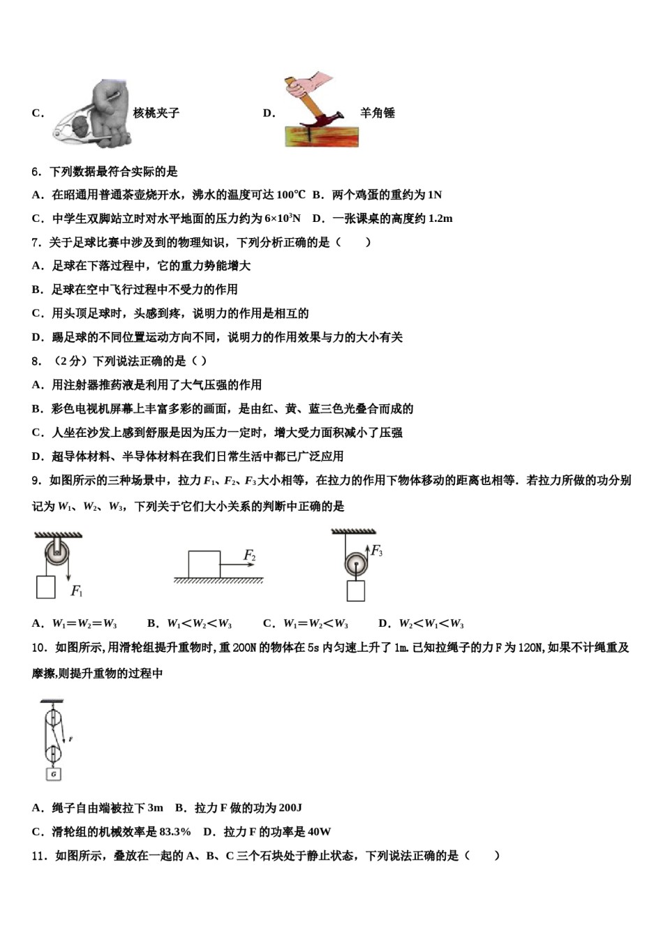 2024届河北省秦皇岛市名校八下物理期末复习检测试题含解析.doc_第2页