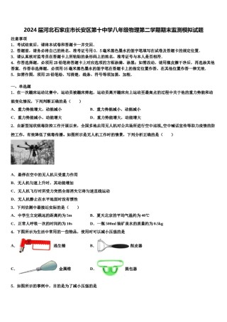 2024届河北石家庄市长安区第十中学八年级物理第二学期期末监测模拟试题含解析.doc