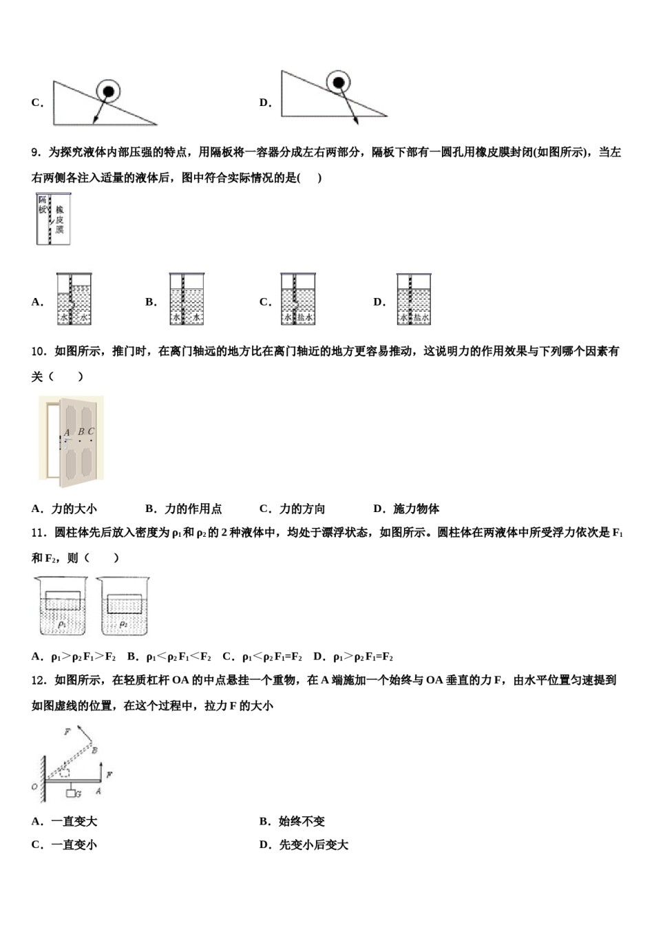 2024届河南省临颍县八下物理期末考试模拟试题含解析.doc_第3页