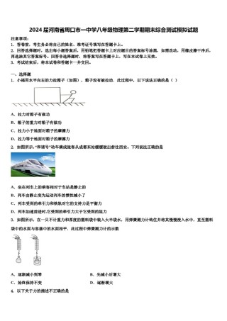2024届河南省周口市一中学八年级物理第二学期期末综合测试模拟试题含解析.doc