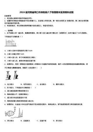 2024届河南省周口市淮阳县八下物理期末监测模拟试题含解析.doc