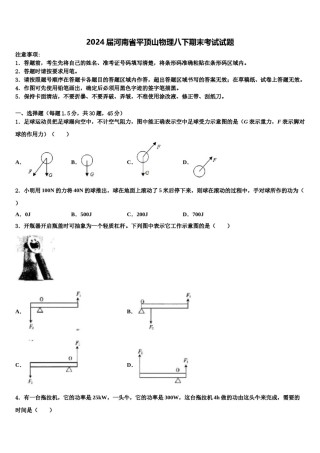 2024届河南省平顶山物理八下期末考试试题含解析.doc