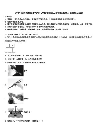 2024届河南省新乡七中八年级物理第二学期期末复习检测模拟试题含解析.doc