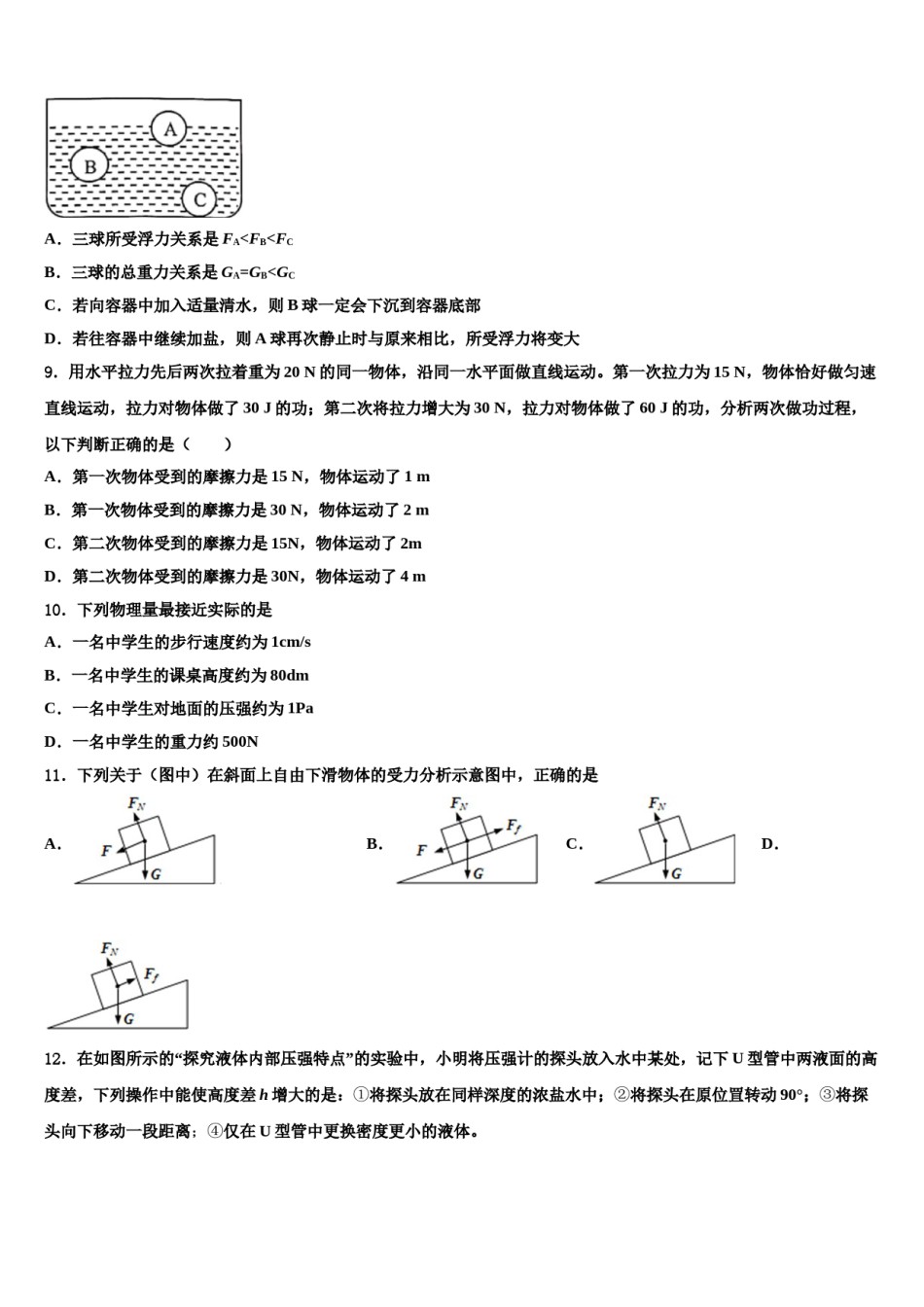 2024届河南省汝州市二中学物理八下期末质量跟踪监视试题含解析.doc_第3页