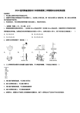 2024届河南省洛阳市八年级物理第二学期期末达标检测试题含解析.doc