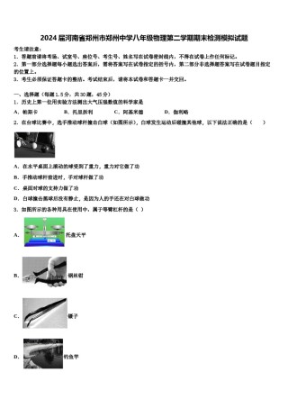 2024届河南省郑州市郑州中学八年级物理第二学期期末检测模拟试题含解析.doc