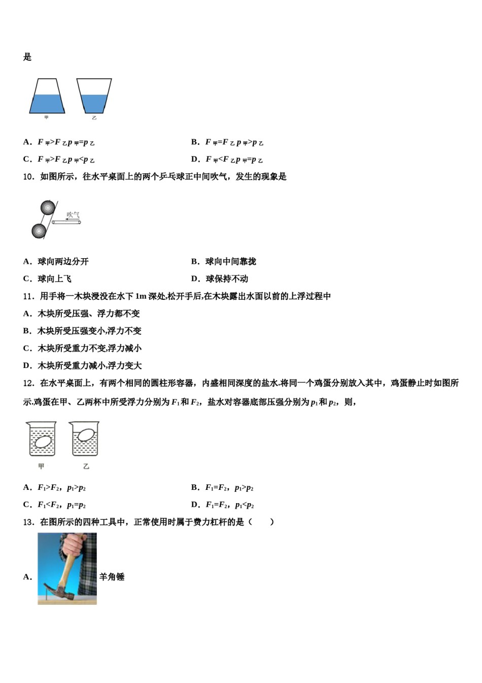 2024届河南省郑州市金水区为民中学物理八下期末预测试题含解析.doc_第3页