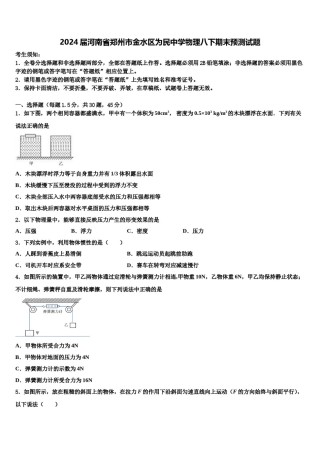 2024届河南省郑州市金水区为民中学物理八下期末预测试题含解析.doc