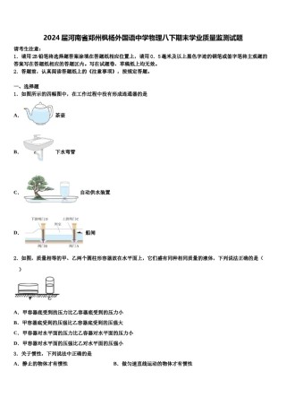 2024届河南省郑州枫杨外国语中学物理八下期末学业质量监测试题含解析.doc