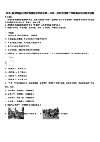 2024届河南省驻马店市驿城区胡庙乡第一中学八年级物理第二学期期末达标检测试题含解析.doc