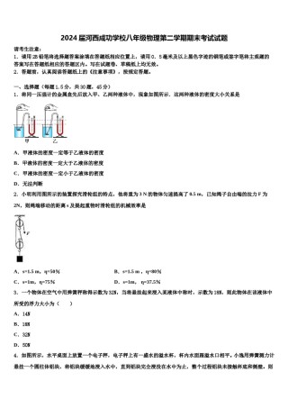 2024届河西成功学校八年级物理第二学期期末考试试题含解析.doc