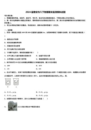 2024届泰安市八下物理期末监测模拟试题含解析.doc