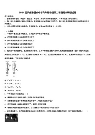 2024届泸州市重点中学八年级物理第二学期期末调研试题含解析.doc