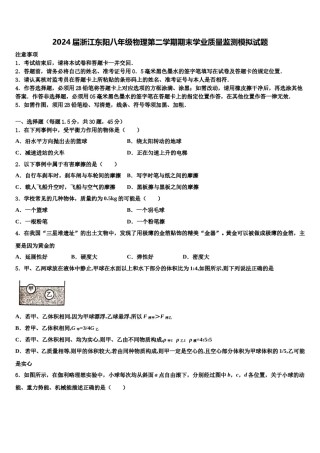 2024届浙江东阳八年级物理第二学期期末学业质量监测模拟试题含解析.doc
