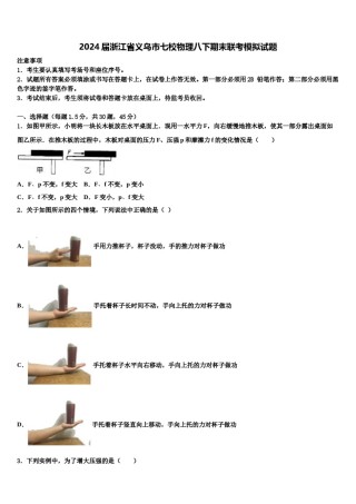 2024届浙江省义乌市七校物理八下期末联考模拟试题含解析.doc