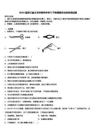 2024届浙江省义乌市稠州中学八下物理期末达标检测试题含解析.doc