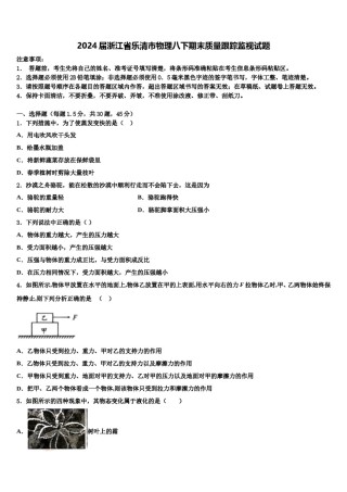 2024届浙江省乐清市物理八下期末质量跟踪监视试题含解析.doc