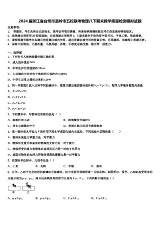 2024届浙江省台州市温岭市五校联考物理八下期末教学质量检测模拟试题含解析.doc