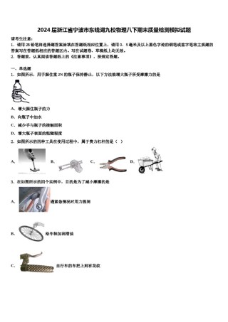 2024届浙江省宁波市东钱湖九校物理八下期末质量检测模拟试题含解析.doc