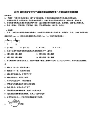 2024届浙江省宁波市宁波华茂国际学校物理八下期末调研模拟试题含解析.doc