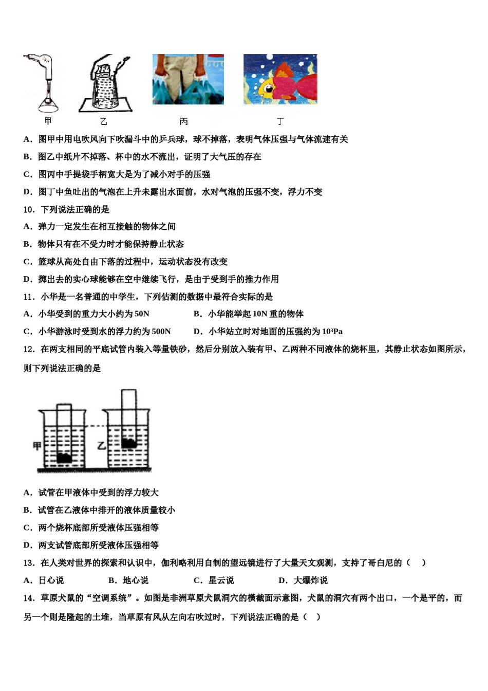 2024届浙江省嵊州市崇仁镇中学物理八下期末检测试题含解析.doc_第3页
