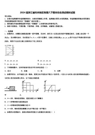 2024届浙江省杭州地区物理八下期末综合测试模拟试题含解析.doc