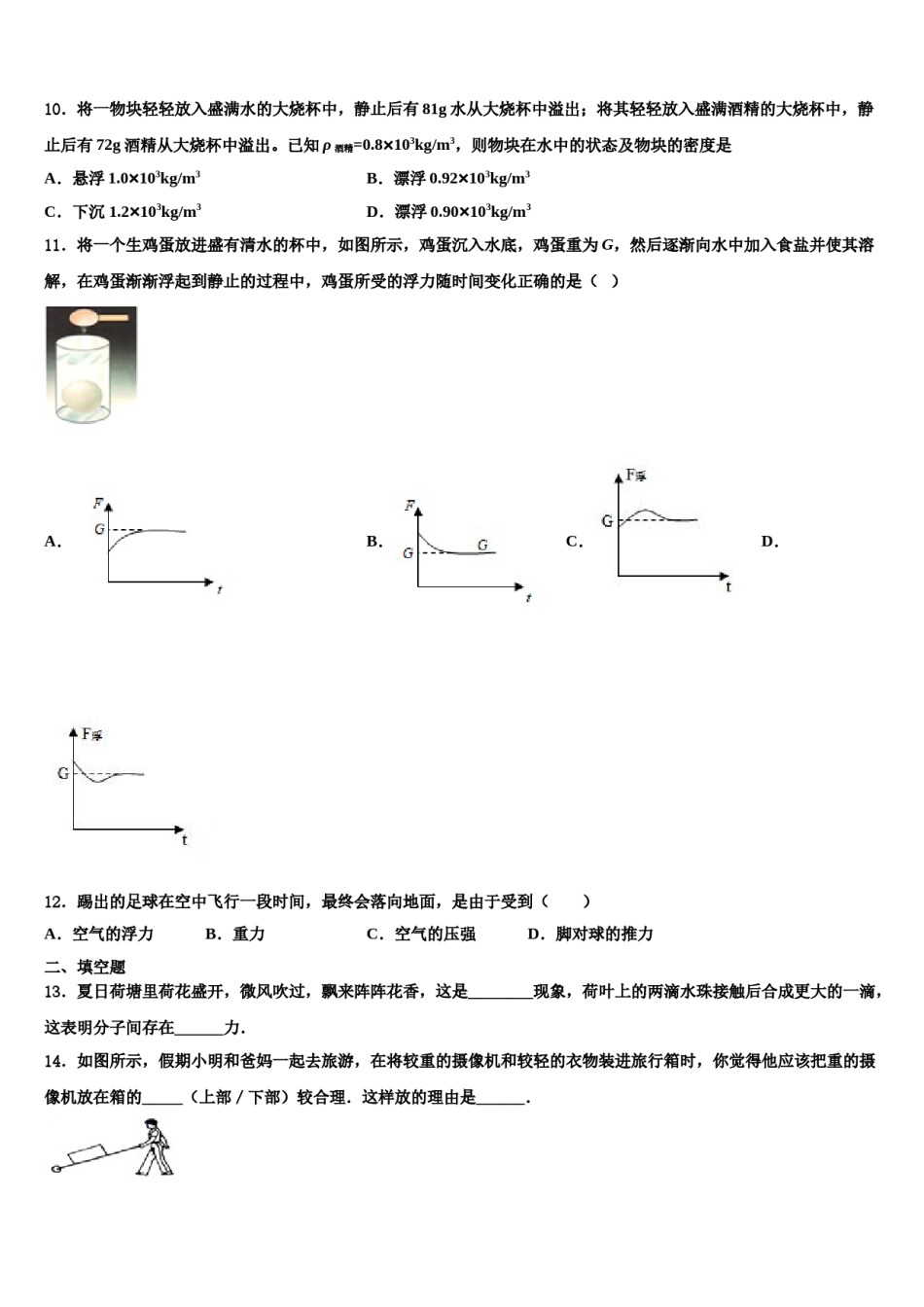 2024届浙江省杭州实验外国语学校物理八下期末学业水平测试试题含解析.doc_第3页