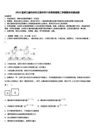 2024届浙江省杭州市三墩中学八年级物理第二学期期末经典试题含解析.doc
