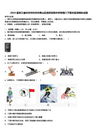 2024届浙江省杭州市杭州市萧山区高桥初级中学物理八下期末监测模拟试题含解析.doc