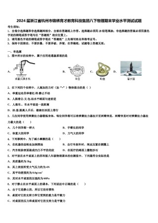 2024届浙江省杭州市锦绣育才教育科技集团八下物理期末学业水平测试试题含解析.doc
