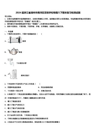 2024届浙江省湖州市南浔区实验学校物理八下期末复习检测试题含解析.doc