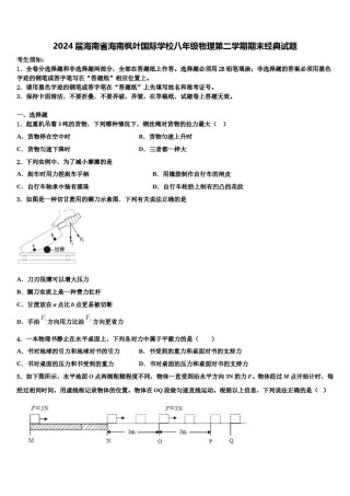2024届海南省海南枫叶国际学校八年级物理第二学期期末经典试题含解析.doc