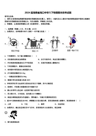 2024届海南省海口中学八下物理期末统考试题含解析.doc