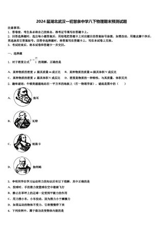 2024届湖北武汉一初慧泉中学八下物理期末预测试题含解析.doc