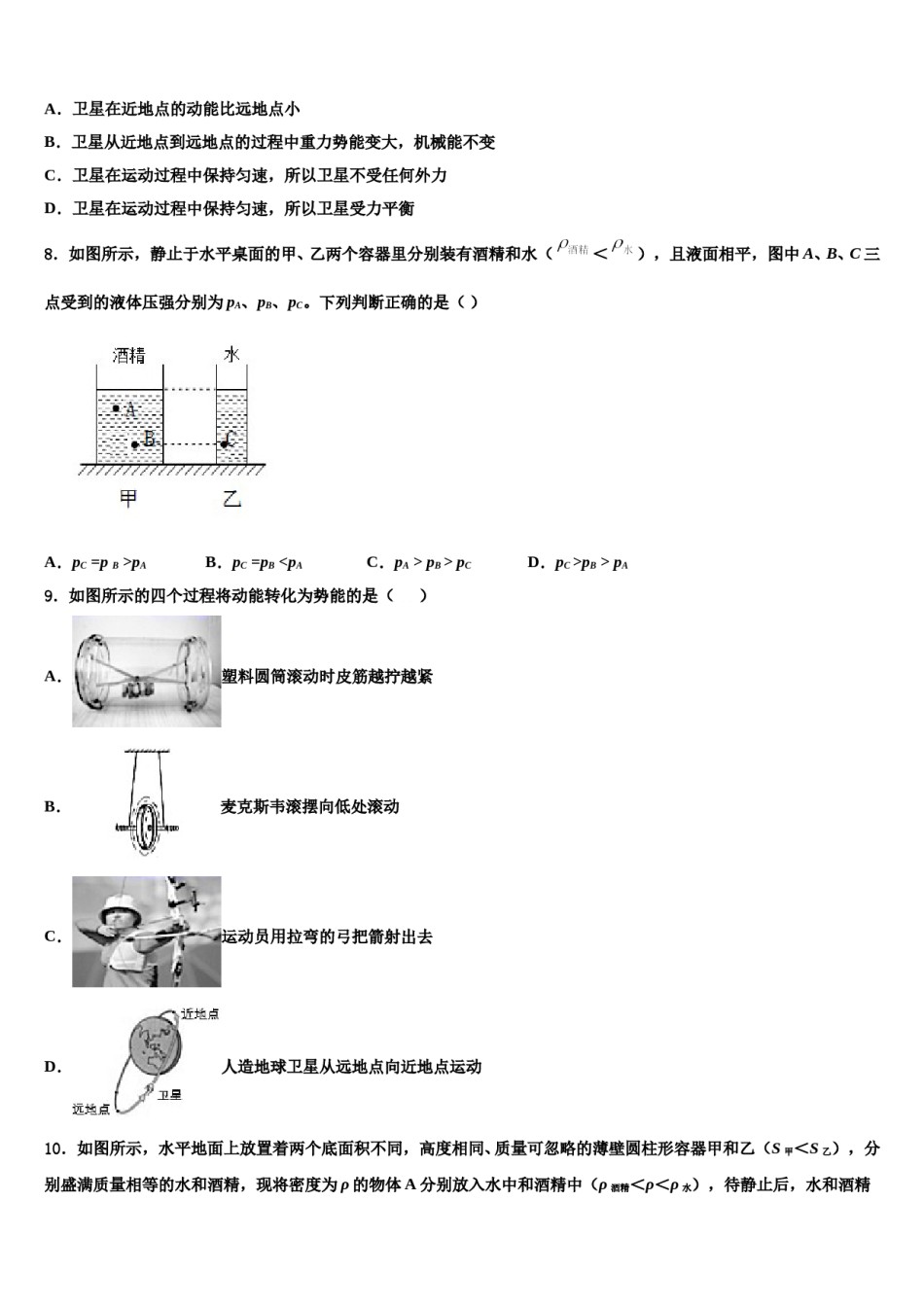 2024届湖北省华中学师大附中八下物理期末联考试题含解析.doc_第3页
