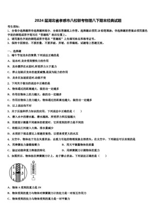 2024届湖北省孝感市八校联考物理八下期末经典试题含解析.doc
