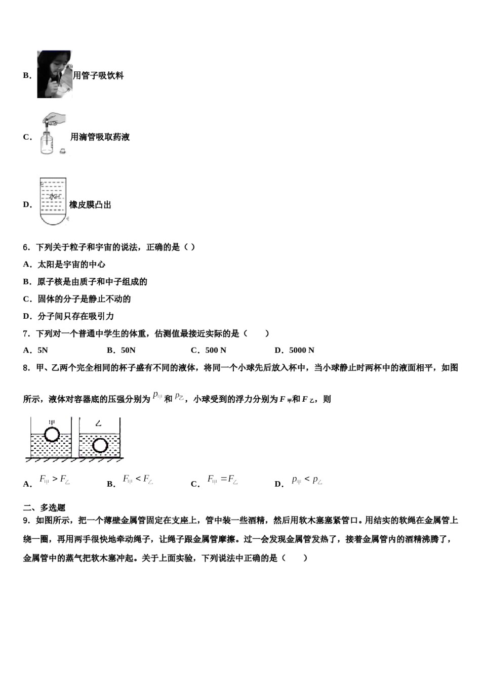 2024届湖北省孝感市物理八下期末复习检测模拟试题含解析.doc_第2页
