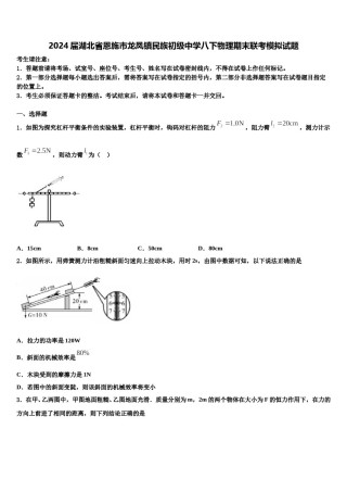 2024届湖北省恩施市龙凤镇民族初级中学八下物理期末联考模拟试题含解析.doc