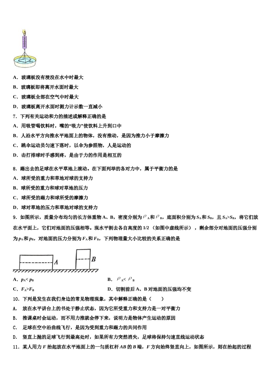 2024届湖北省武汉市梅苑中学物理八下期末复习检测试题含解析.doc_第3页