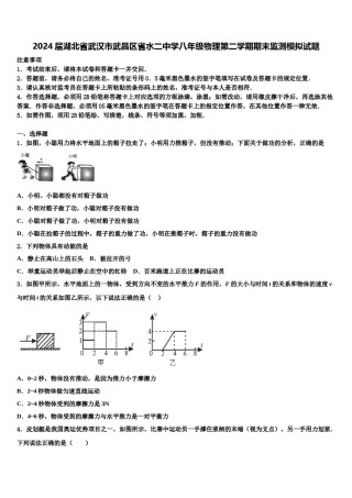 2024届湖北省武汉市武昌区省水二中学八年级物理第二学期期末监测模拟试题含解析.doc