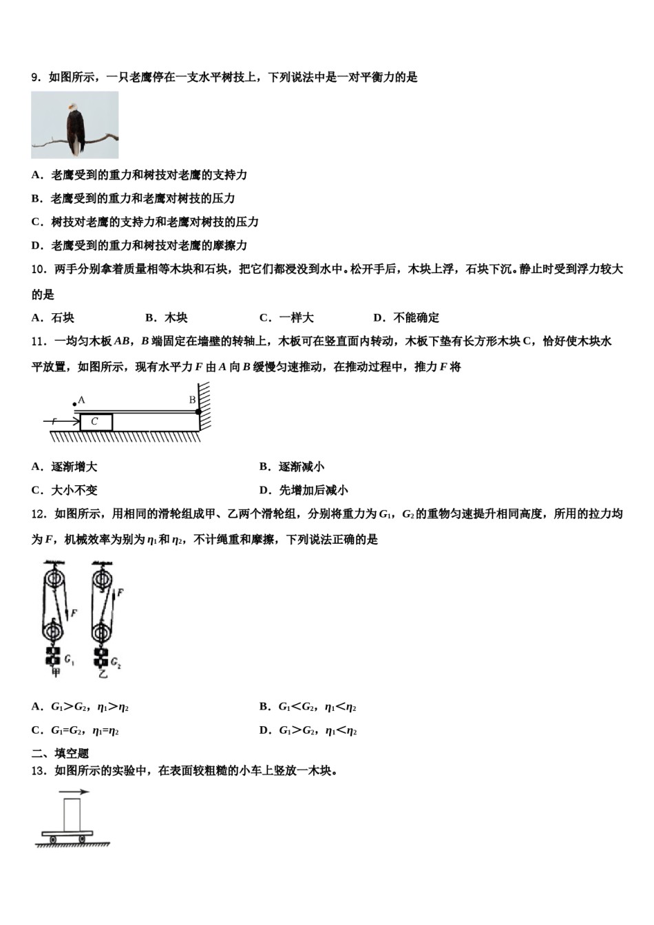 2024届湖北省武汉市金银湖区物理八下期末学业水平测试试题含解析.doc_第3页