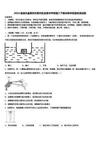 2024届湖北省黄冈市黄州区启黄中学物理八下期末教学质量检测试题含解析.doc