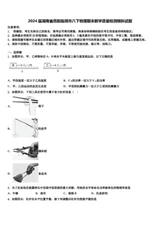 2024届湖南省岳阳临湘市八下物理期末教学质量检测模拟试题含解析.doc