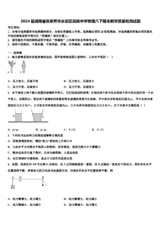 2024届湖南省张家界市永定区民族中学物理八下期末教学质量检测试题含解析.doc