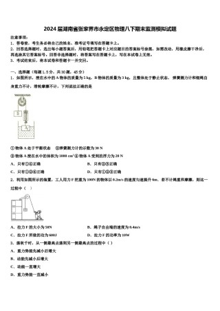 2024届湖南省张家界市永定区物理八下期末监测模拟试题含解析.doc