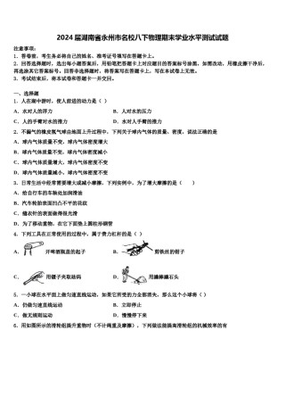 2024届湖南省永州市名校八下物理期末学业水平测试试题含解析.doc