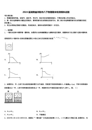 2024届湖南省浏阳市八下物理期末检测模拟试题含解析.doc
