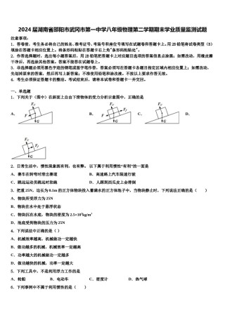 2024届湖南省邵阳市武冈市第一中学八年级物理第二学期期末学业质量监测试题含解析.doc