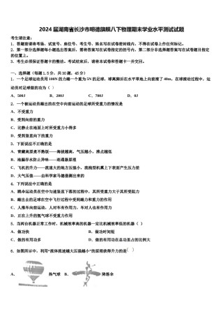 2024届湖南省长沙市明德旗舰八下物理期末学业水平测试试题含解析.doc